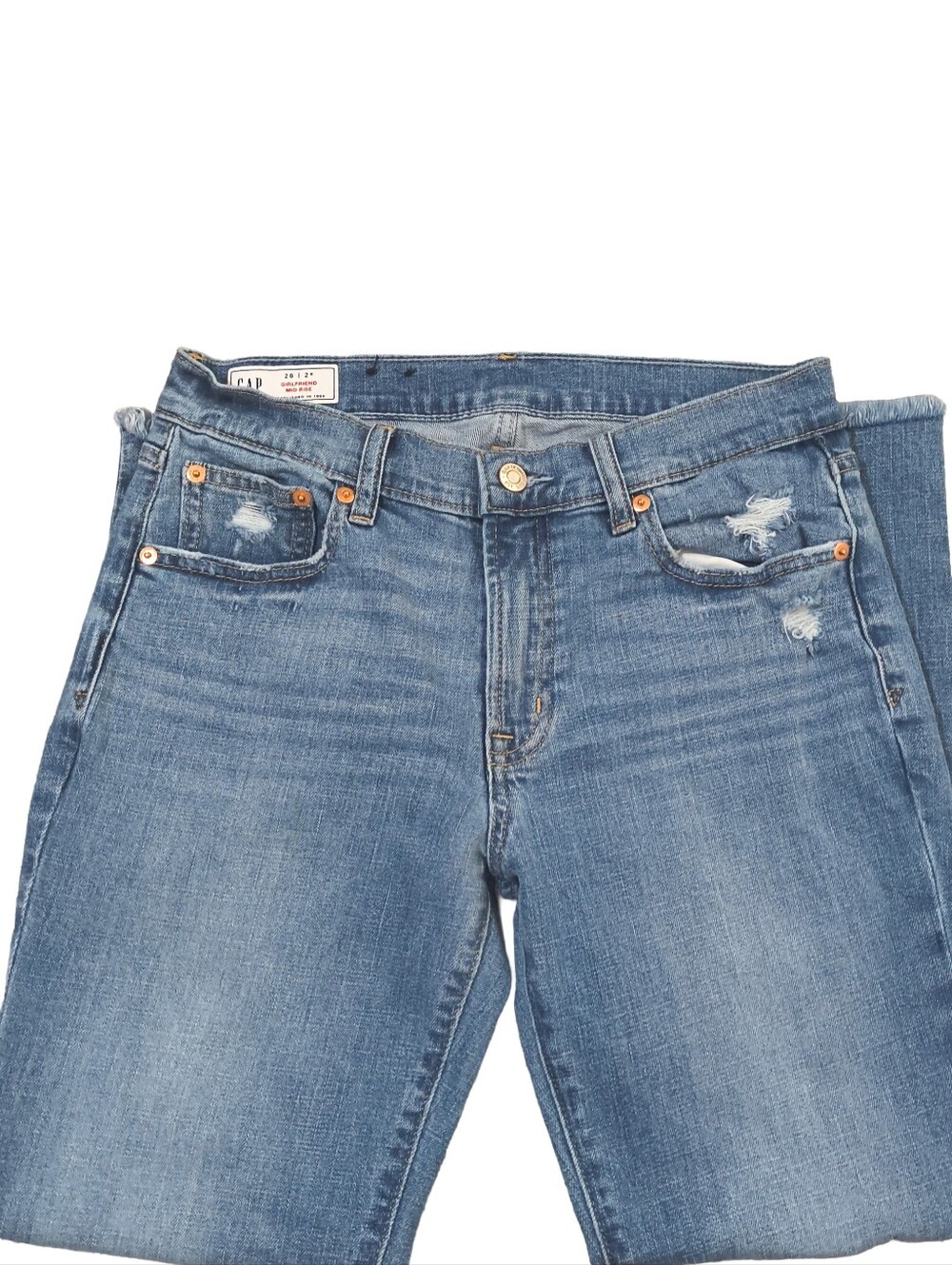 GAP Women's Blue Distressed Girlfriend Jeans. Tag Size 26